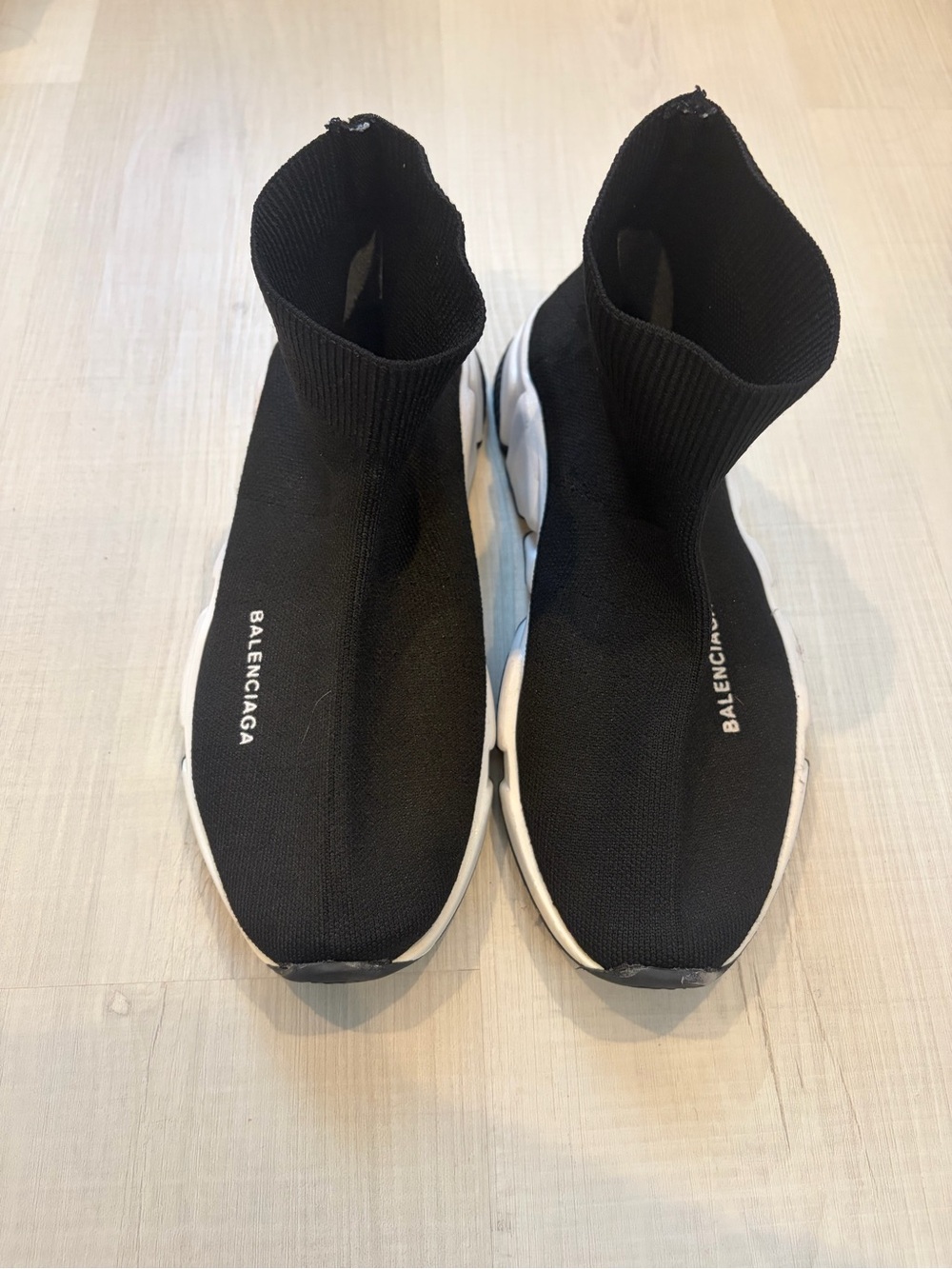 Black Stretch Knit Sock Sneakers with White Sole